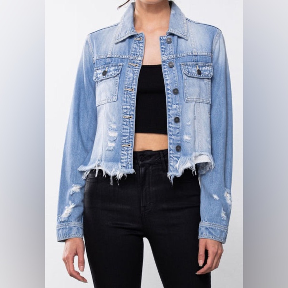 NWOT Hidden Los Angeles Distressed Light Blue Denim Jacket